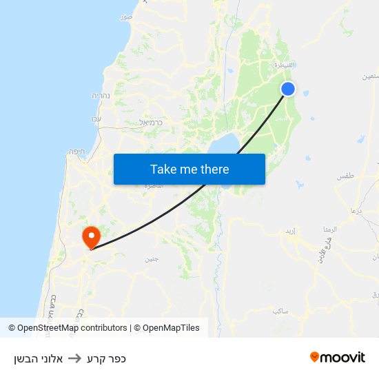 אלוני הבשן to כפר קרע map