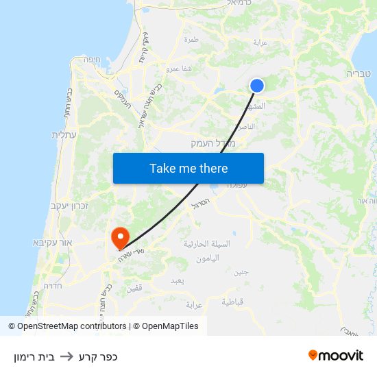 בית רימון to כפר קרע map