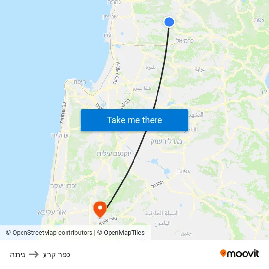 גיתה to כפר קרע map