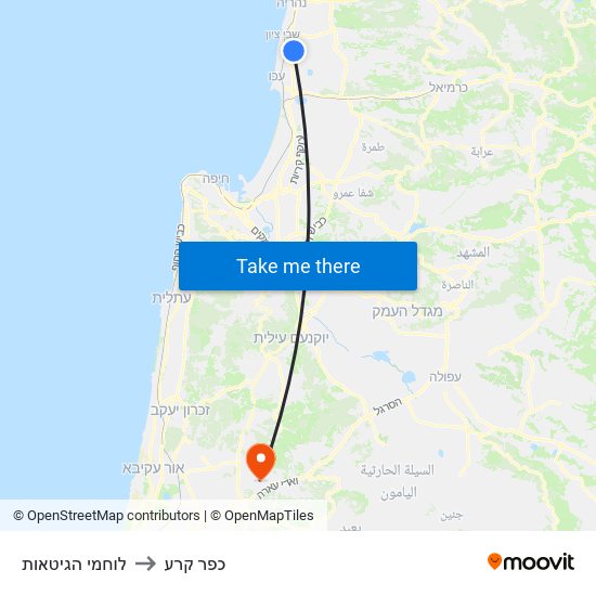 לוחמי הגיטאות to כפר קרע map