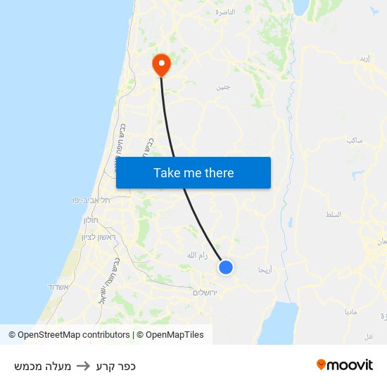 מעלה מכמש to כפר קרע map