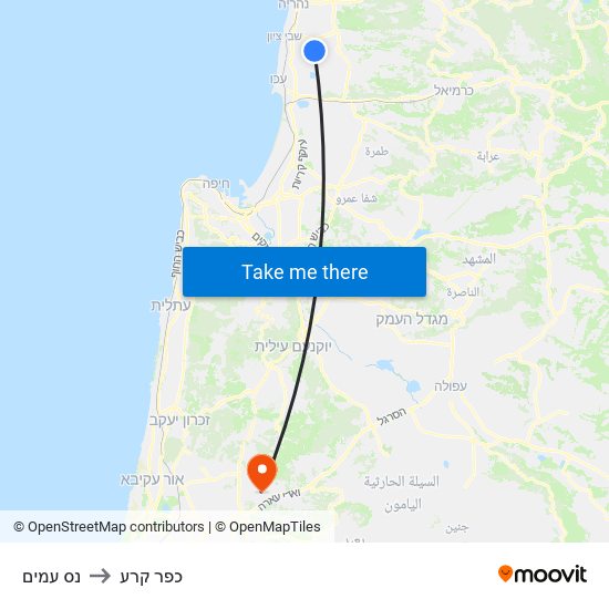 נס עמים to כפר קרע map