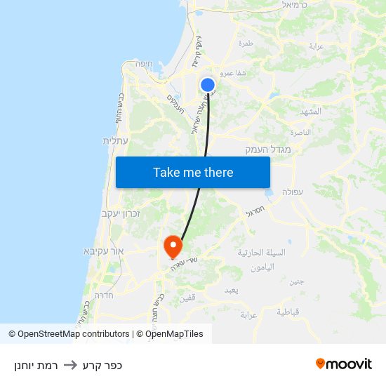 רמת יוחנן to כפר קרע map