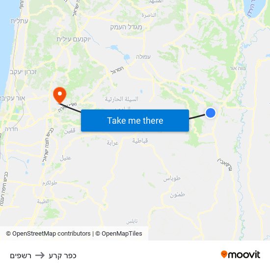 רשפים to כפר קרע map