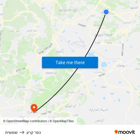 שמשית to כפר קרע map