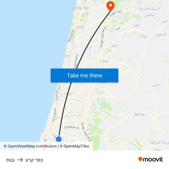 גנות to כפר קרע map