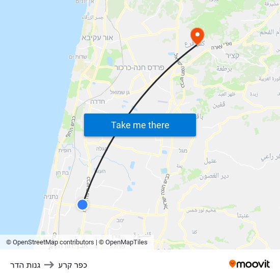 גנות הדר to כפר קרע map