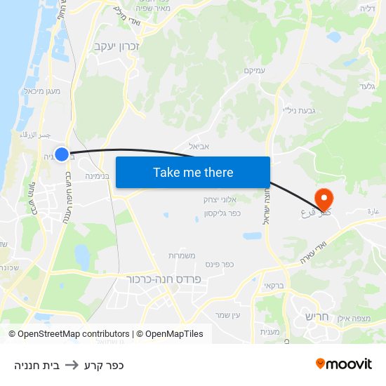 בית חנניה to כפר קרע map