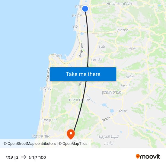 בן עמי to כפר קרע map