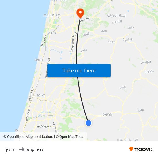 ברוכין to כפר קרע map