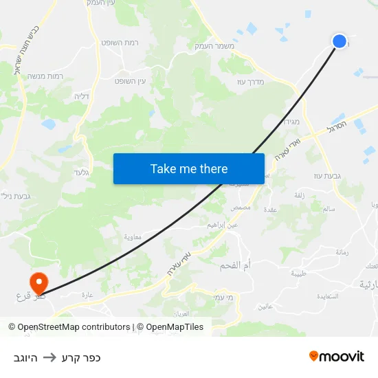 היוגב to כפר קרע map