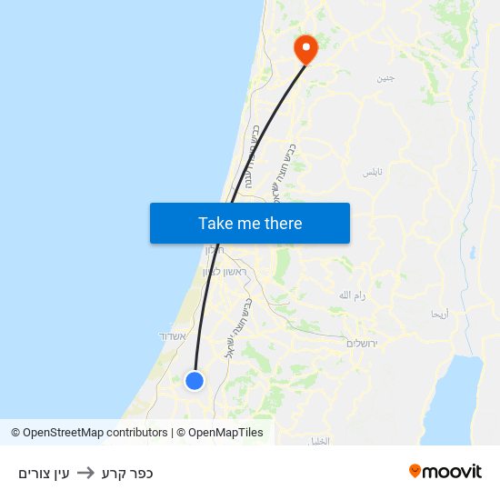 עין צורים to כפר קרע map