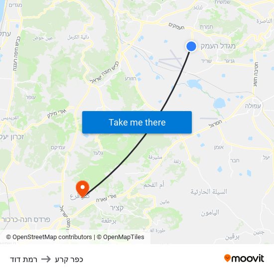 רמת דוד to כפר קרע map