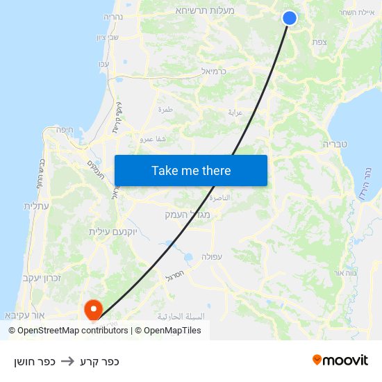 כפר חושן to כפר קרע map