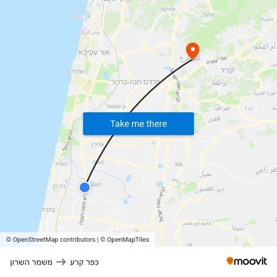 משמר השרון to כפר קרע map