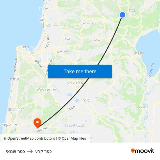 כפר שמאי to כפר קרע map