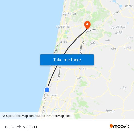 שפיים to כפר קרע map