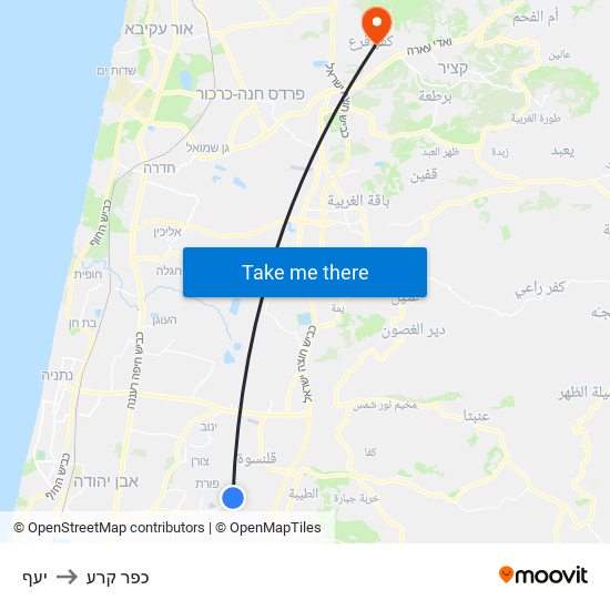 יעף to כפר קרע map