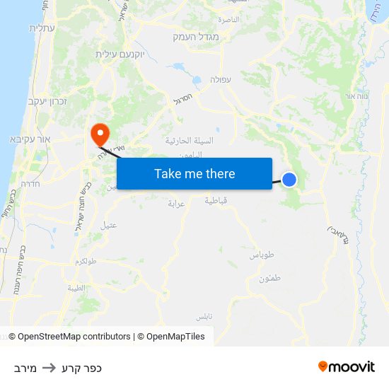 מירב to כפר קרע map