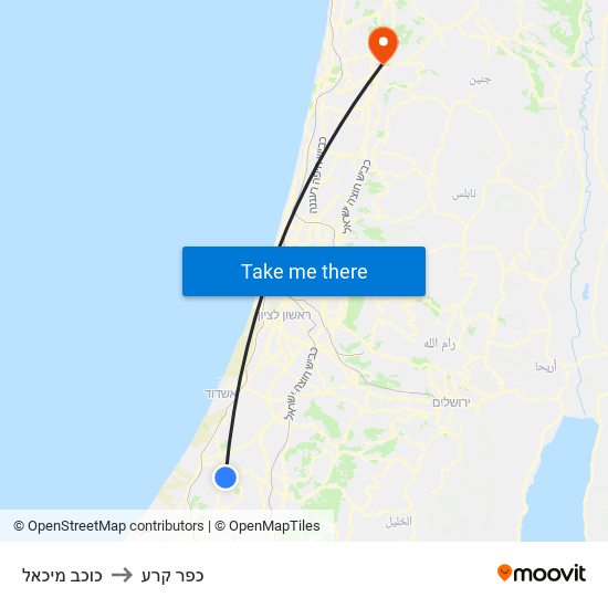 כוכב מיכאל to כפר קרע map