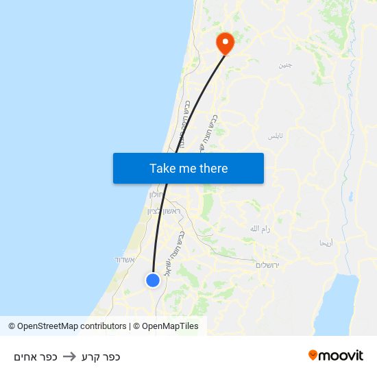 כפר אחים to כפר קרע map