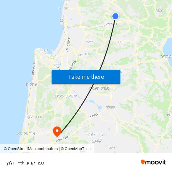 חלוץ to כפר קרע map