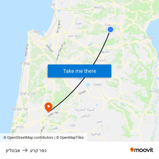 אבטליון to כפר קרע map