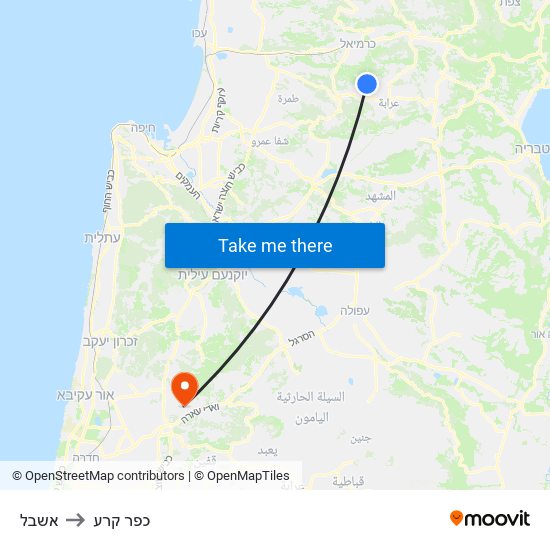 אשבל to כפר קרע map