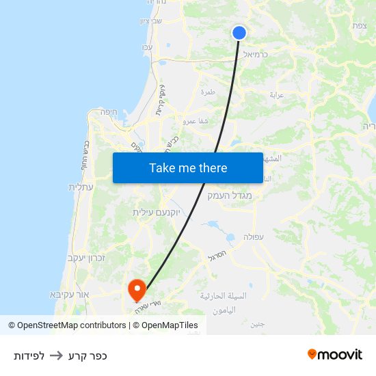 לפידות to כפר קרע map