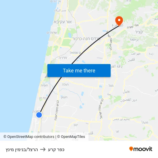הרצל/בנימין מינץ to כפר קרע map
