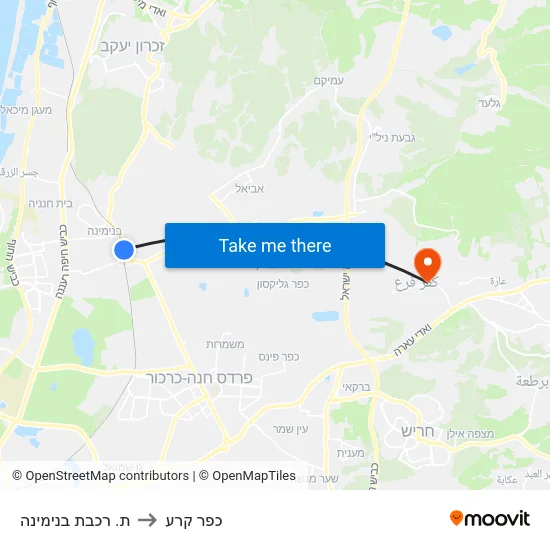 ת. רכבת בנימינה to כפר קרע map