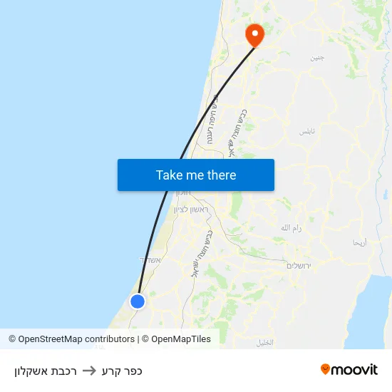 רכבת אשקלון to כפר קרע map