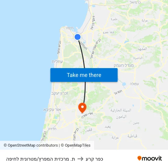 ת. מרכזית המפרץ/מטרונית לחיפה to כפר קרע map