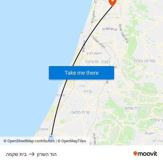 בית שקמה to הוד השרון map