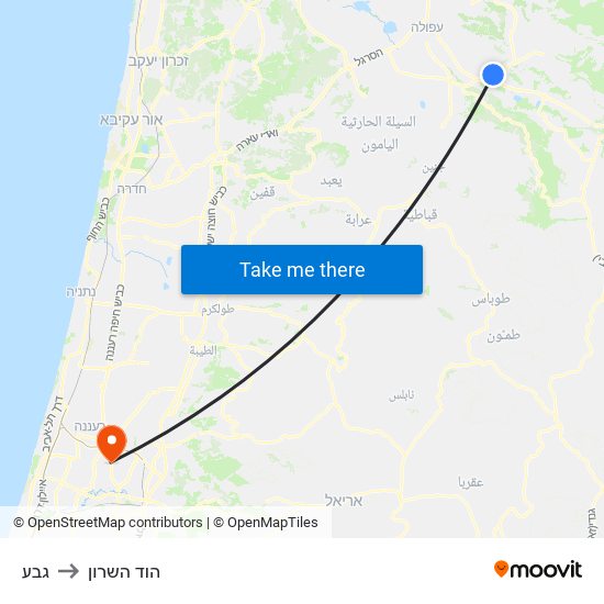 גבע to הוד השרון map