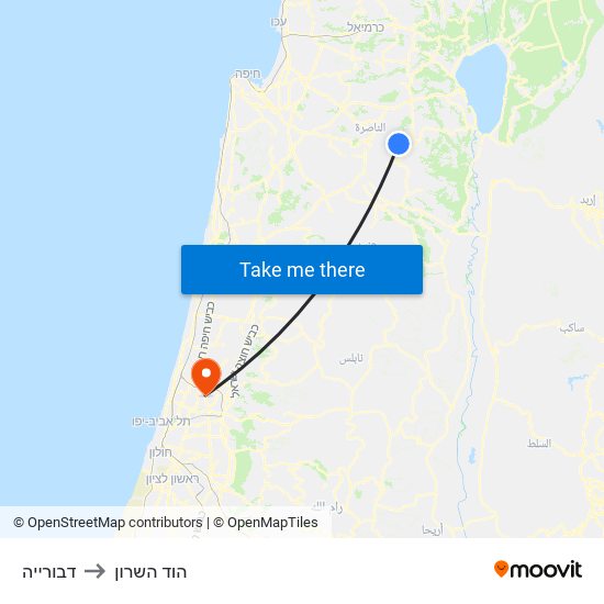 דבורייה to הוד השרון map