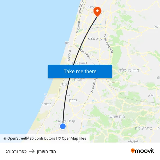 כפר ורבורג to הוד השרון map
