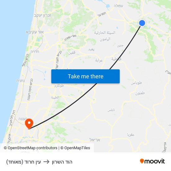 עין חרוד (מאוחד) to הוד השרון map