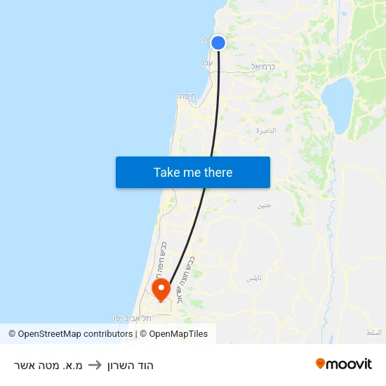 מ.א. מטה אשר to הוד השרון map