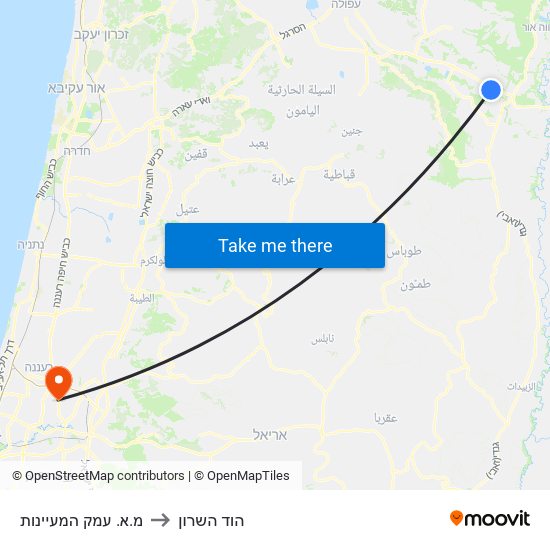 מ.א. עמק המעיינות to הוד השרון map