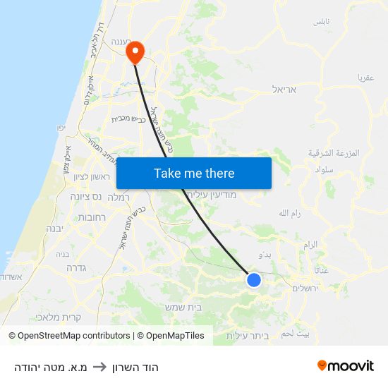 מ.א. מטה יהודה to הוד השרון map