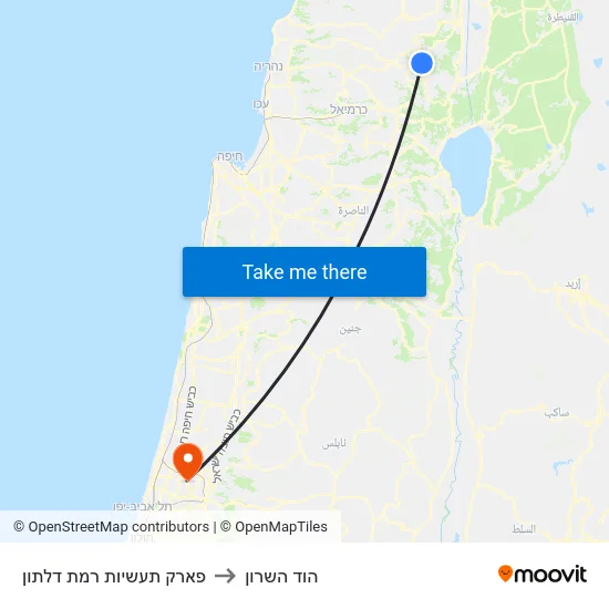 פארק תעשיות רמת דלתון to הוד השרון map