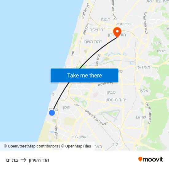 בת ים to הוד השרון map