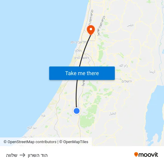 שלווה to הוד השרון map