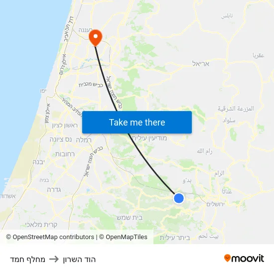 מחלף חמד to הוד השרון map