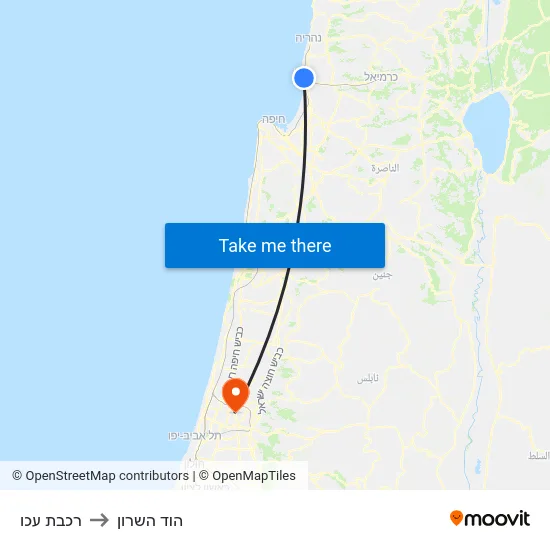 רכבת עכו to הוד השרון map