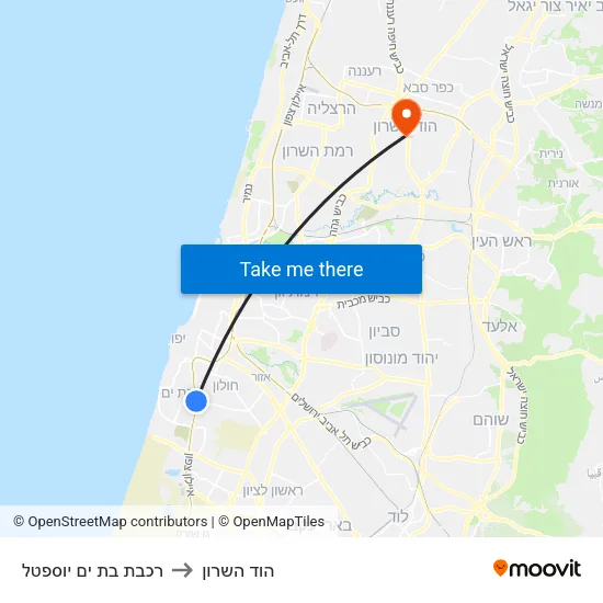 רכבת בת ים יוספטל to הוד השרון map