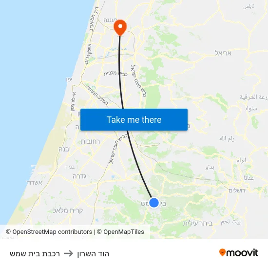 רכבת בית שמש to הוד השרון map