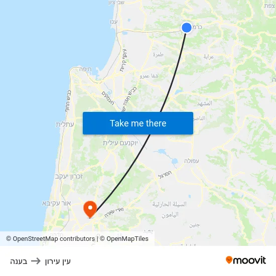 בענה to עין עירון map