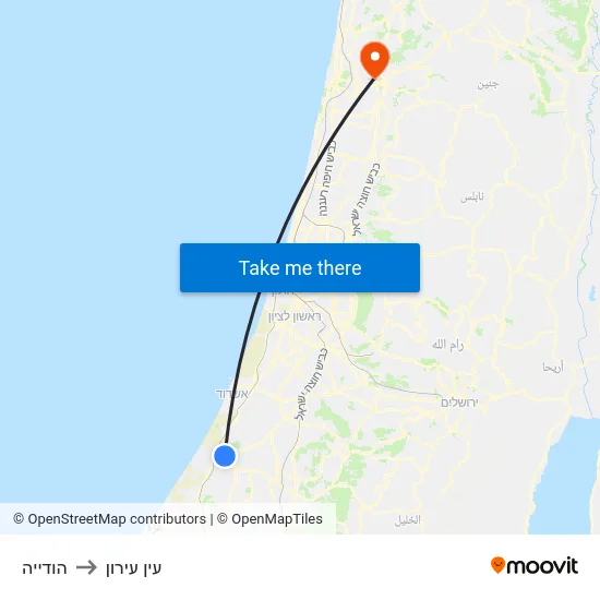 הודייה to עין עירון map